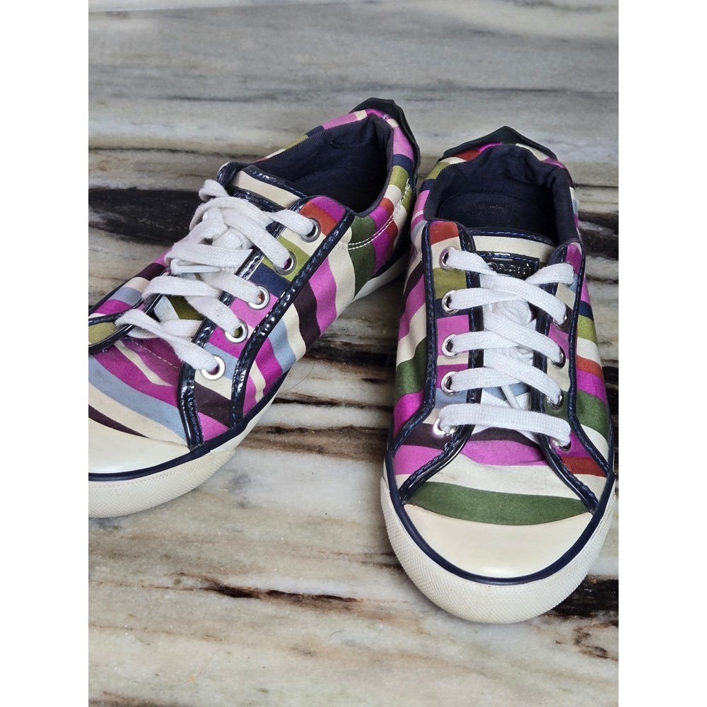 Coach Barrett Multi Color Striped Satin Sneakers Womens‎ 6B A1842 F0007/G12